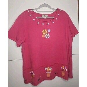 Vintage Garden Floral T-Shirt Pink Daisy Print TY Wear Size XL